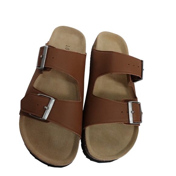 New Quince Nappa Leather Double Buckle Slides Brown Women's Size 10 UT5-4083 - Picture 6 of 7